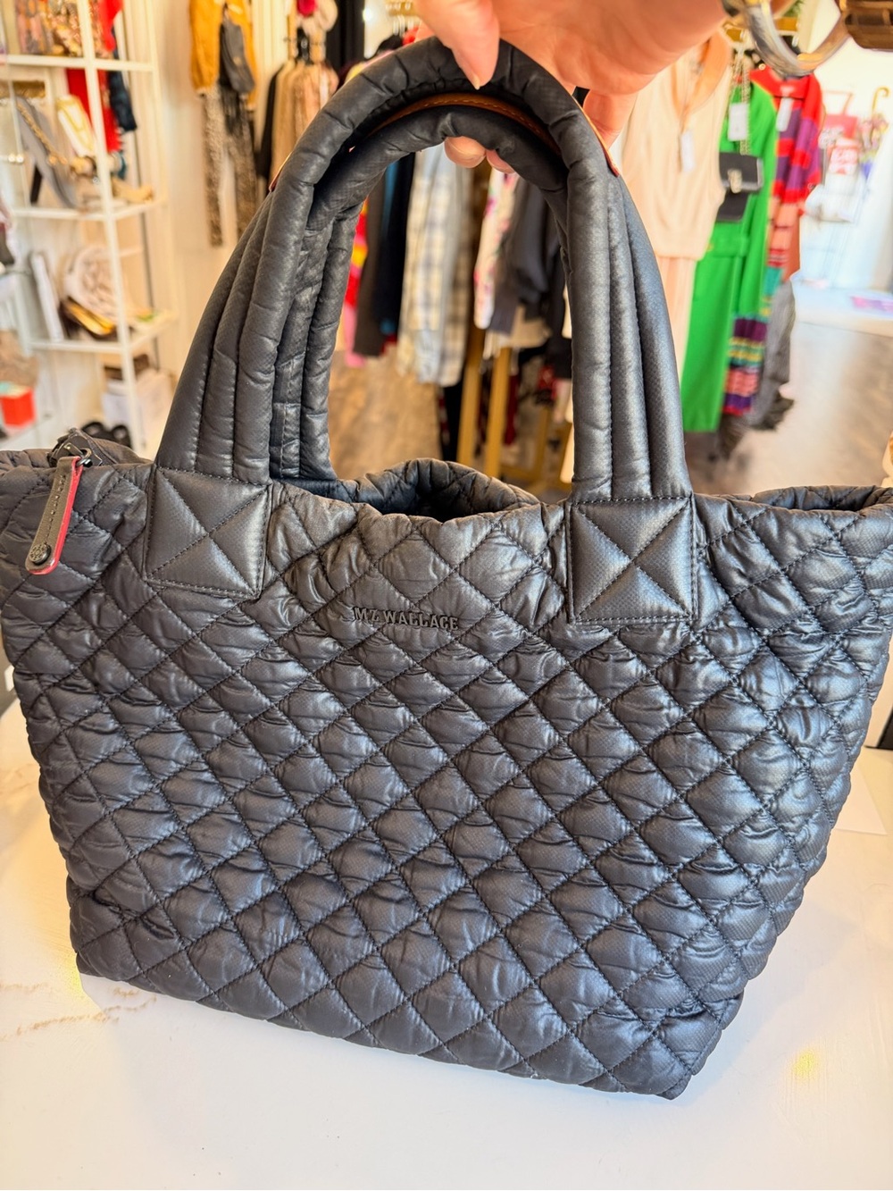 MZ WALLACE Black Quilted puffer small Tote